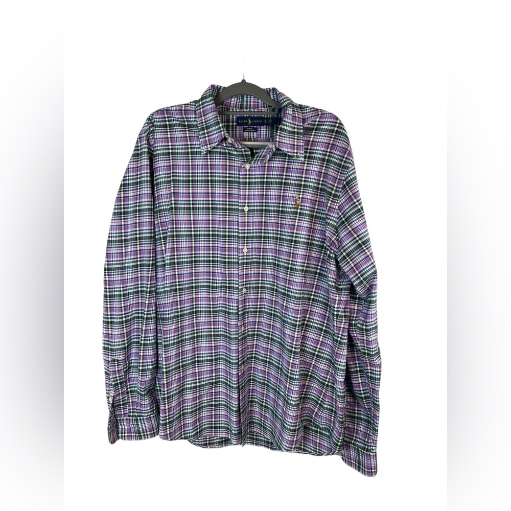 Ralph Lauren slim fit Oxford purple and green‎ plaid long sleeve button down xl
